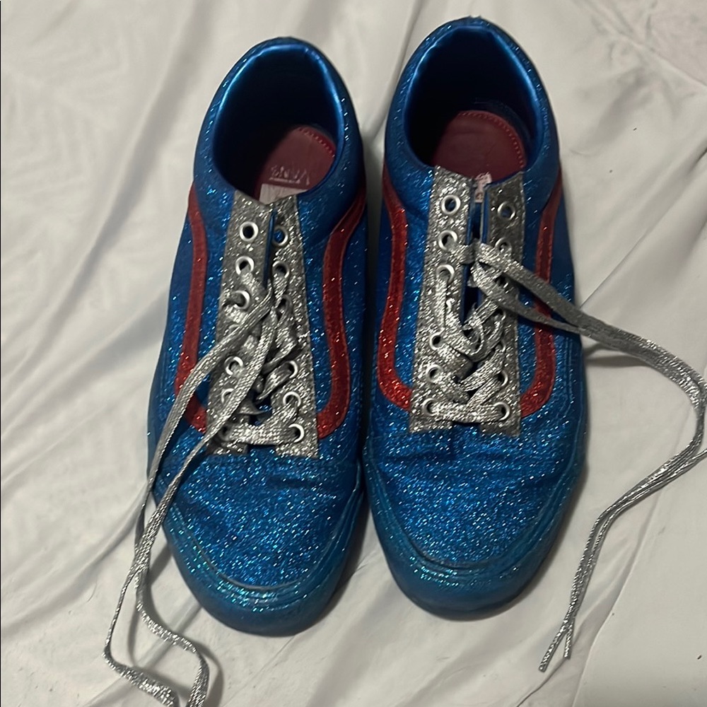Vans Glittery Blue and Red Sneakers. Soooo Sparkly! Women's 10.5, Mens 9 per tag